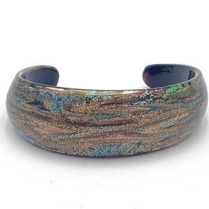 All Glass Cuff Bracelet Multicolor Teal Copper Glitter Brown Art Glass Jewelry